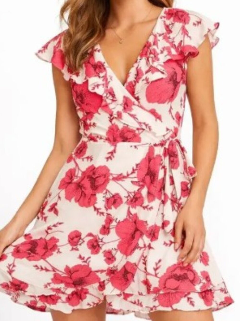 Free People French Quarter Mini Wrap Dress Floral Ruffle M